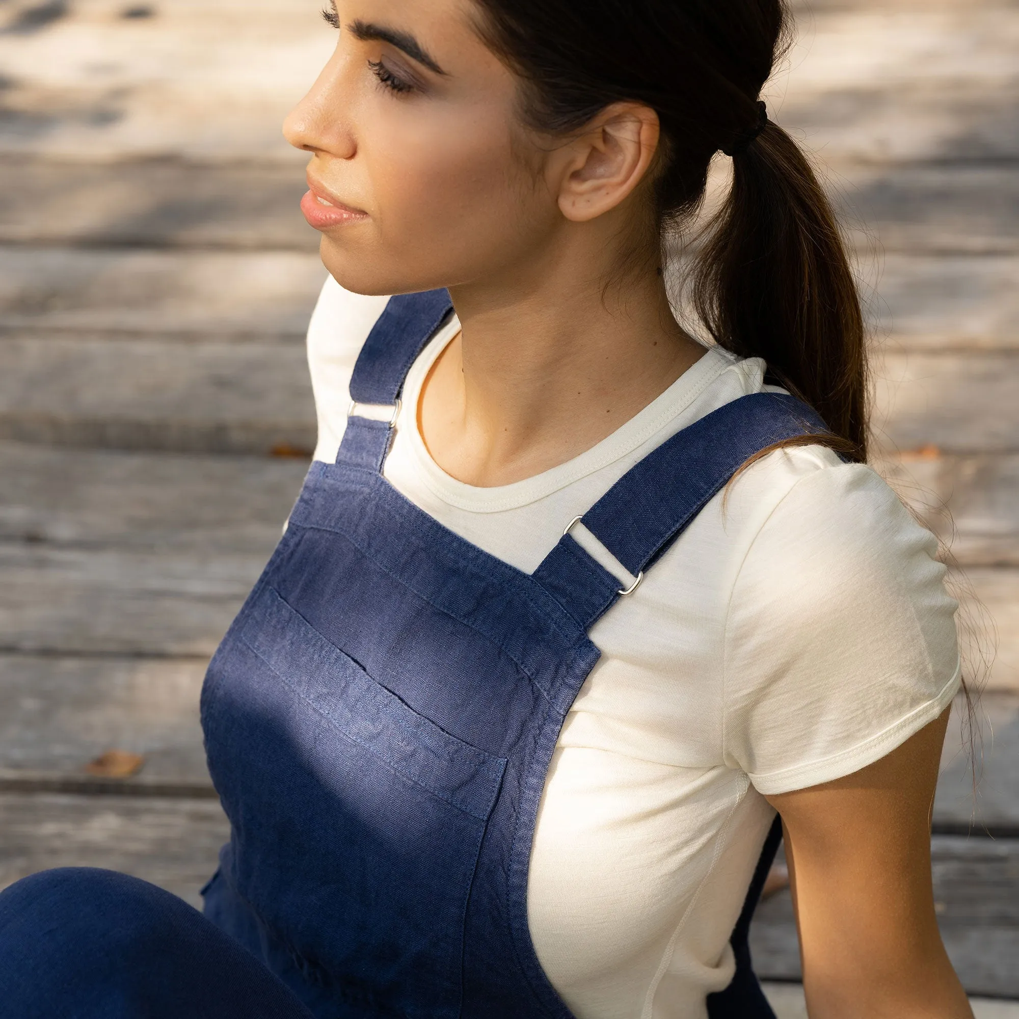 Linen Pinafore Jumpsuit Nicci Storm Blue