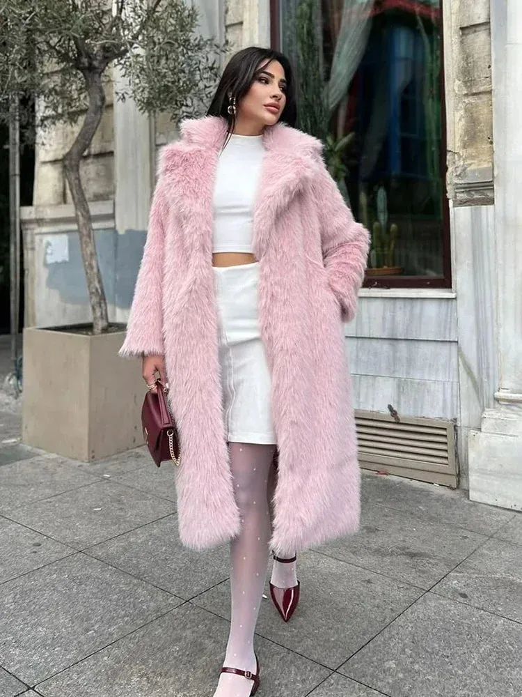 Long Feather faux fur trench coat