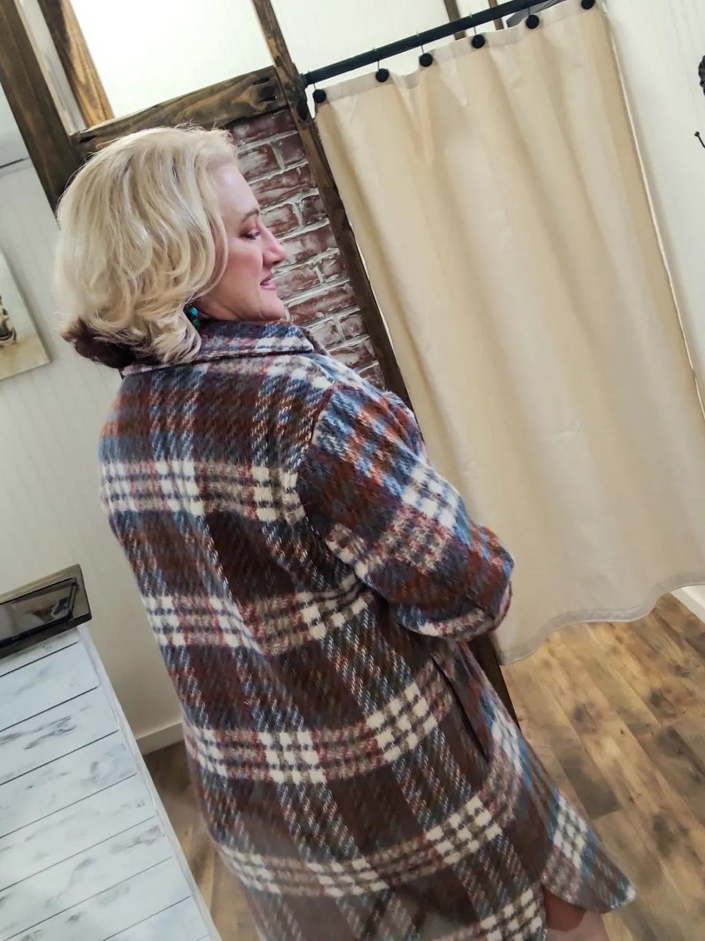 Long Plaid Shacket - Rust and Blue