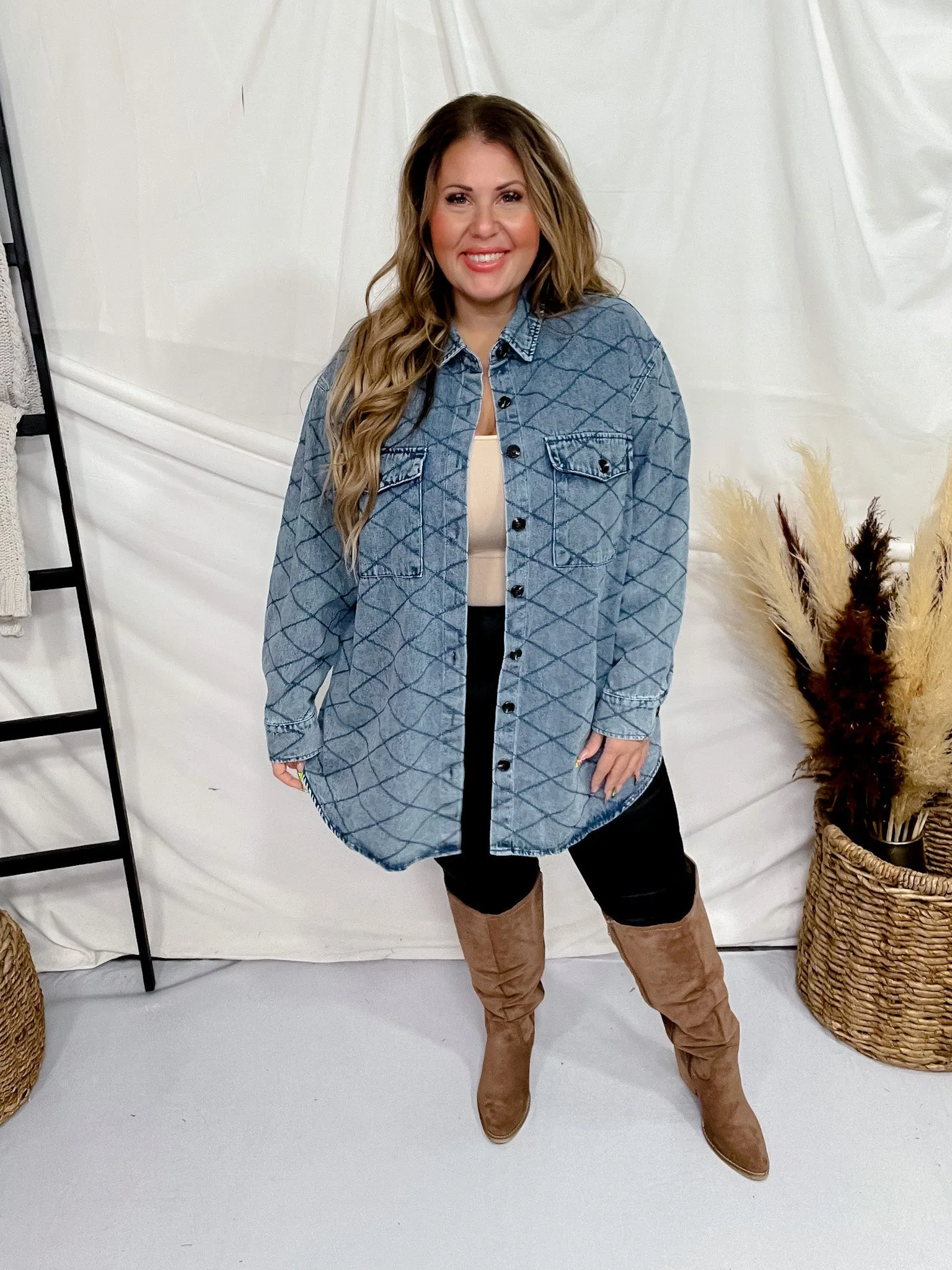 Long Sleeve Quilted Denim Shacket