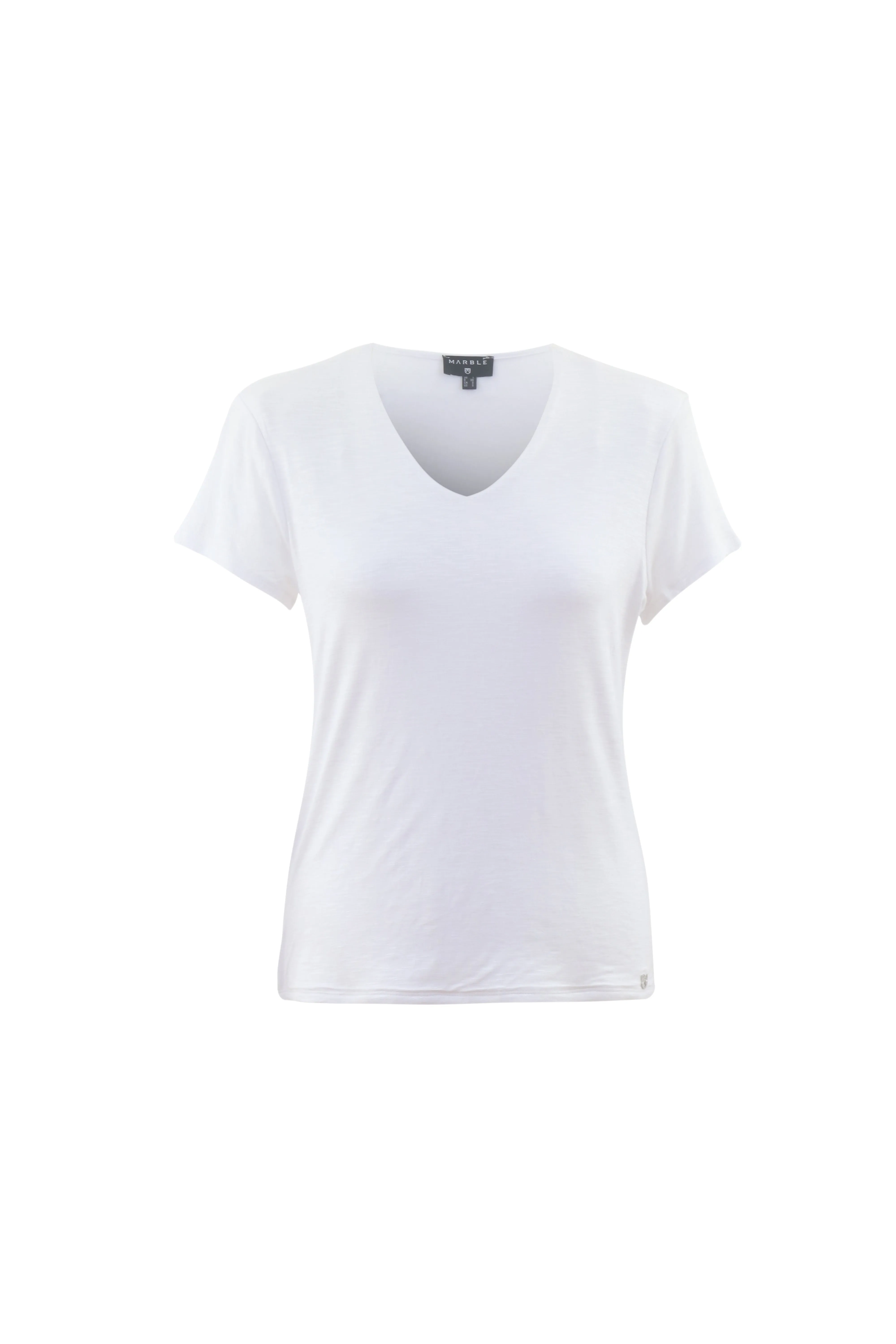 Marble 6539 Plain V-Neck Stretchy Short Sleeved Double Layer Top (5 Colours)