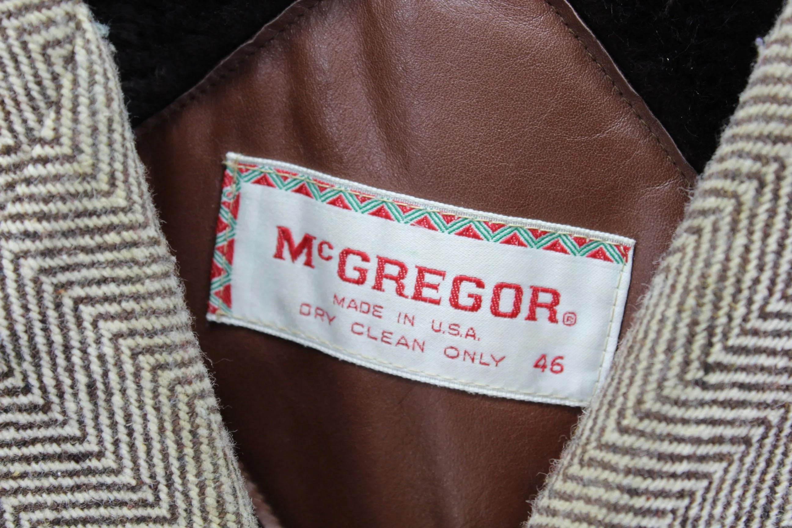 McGregor Wool Car Coat Double Breasted Brown Herringbone 1970's Size 46