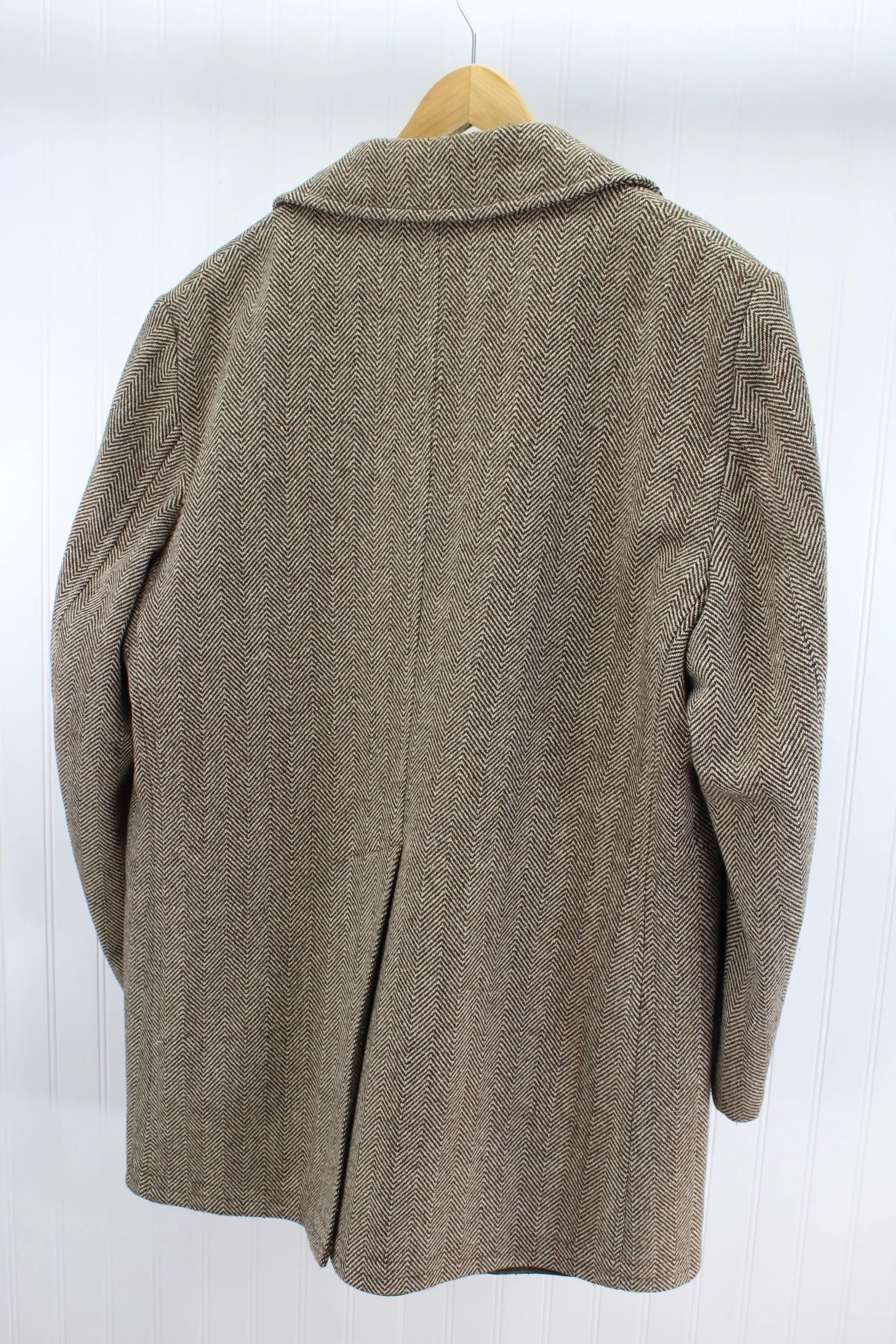 McGregor Wool Car Coat Double Breasted Brown Herringbone 1970's Size 46