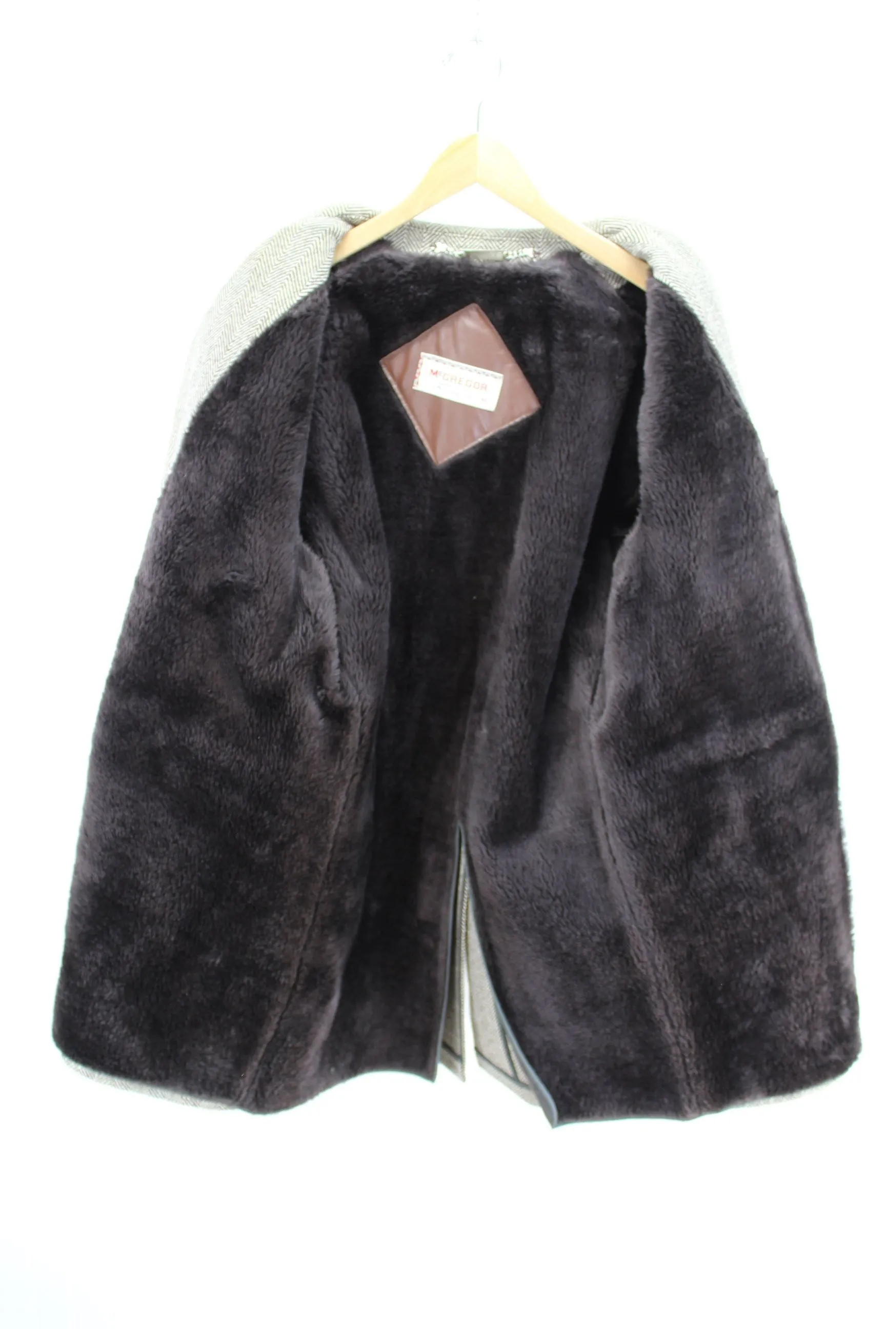 McGregor Wool Car Coat Double Breasted Brown Herringbone 1970's Size 46