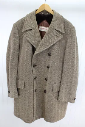 McGregor Wool Car Coat Double Breasted Brown Herringbone 1970's Size 46