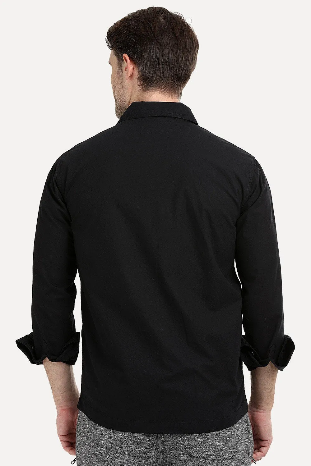 Men's Buttoned Jet Black Shacket