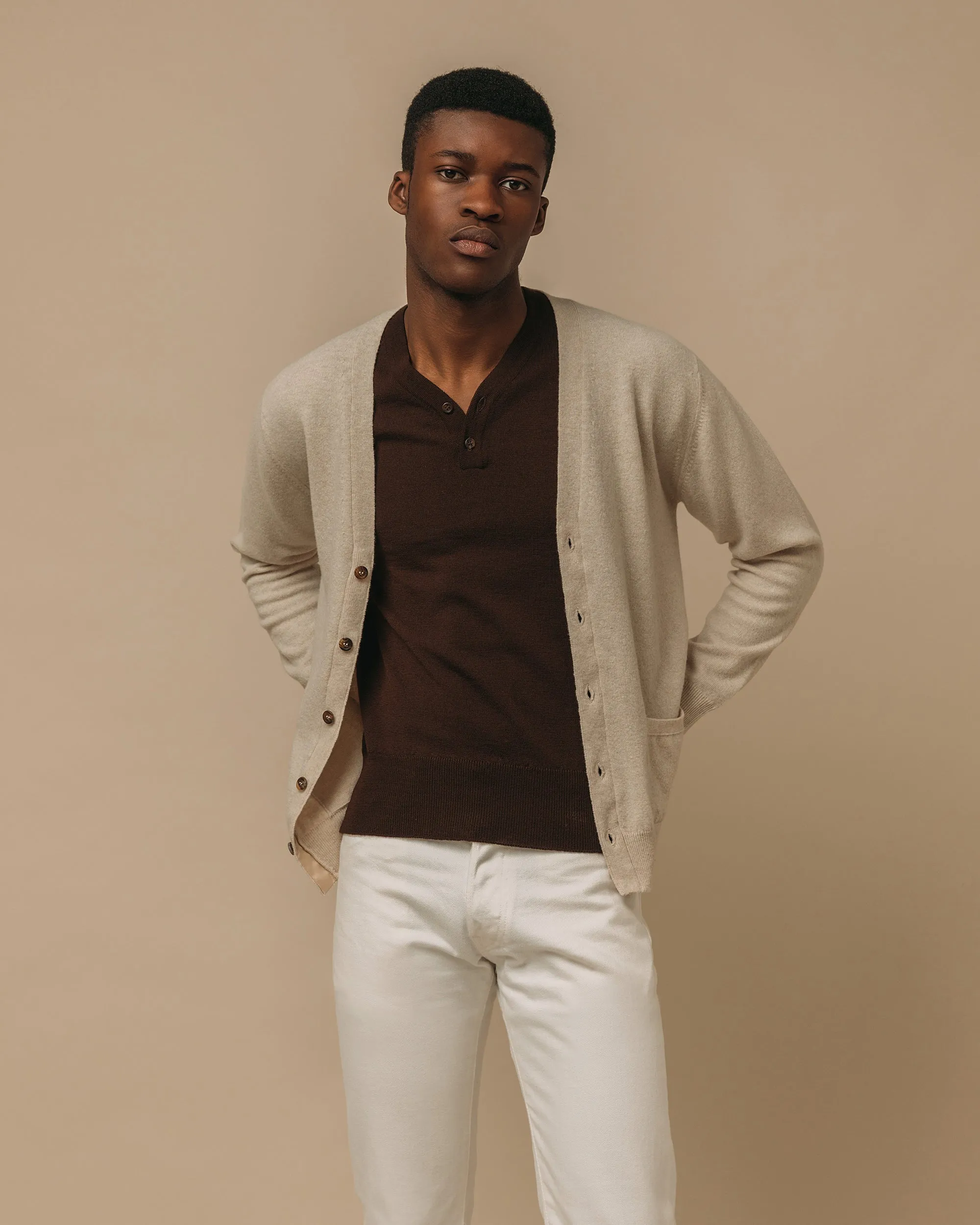 Merino rower's henley shirt in brown