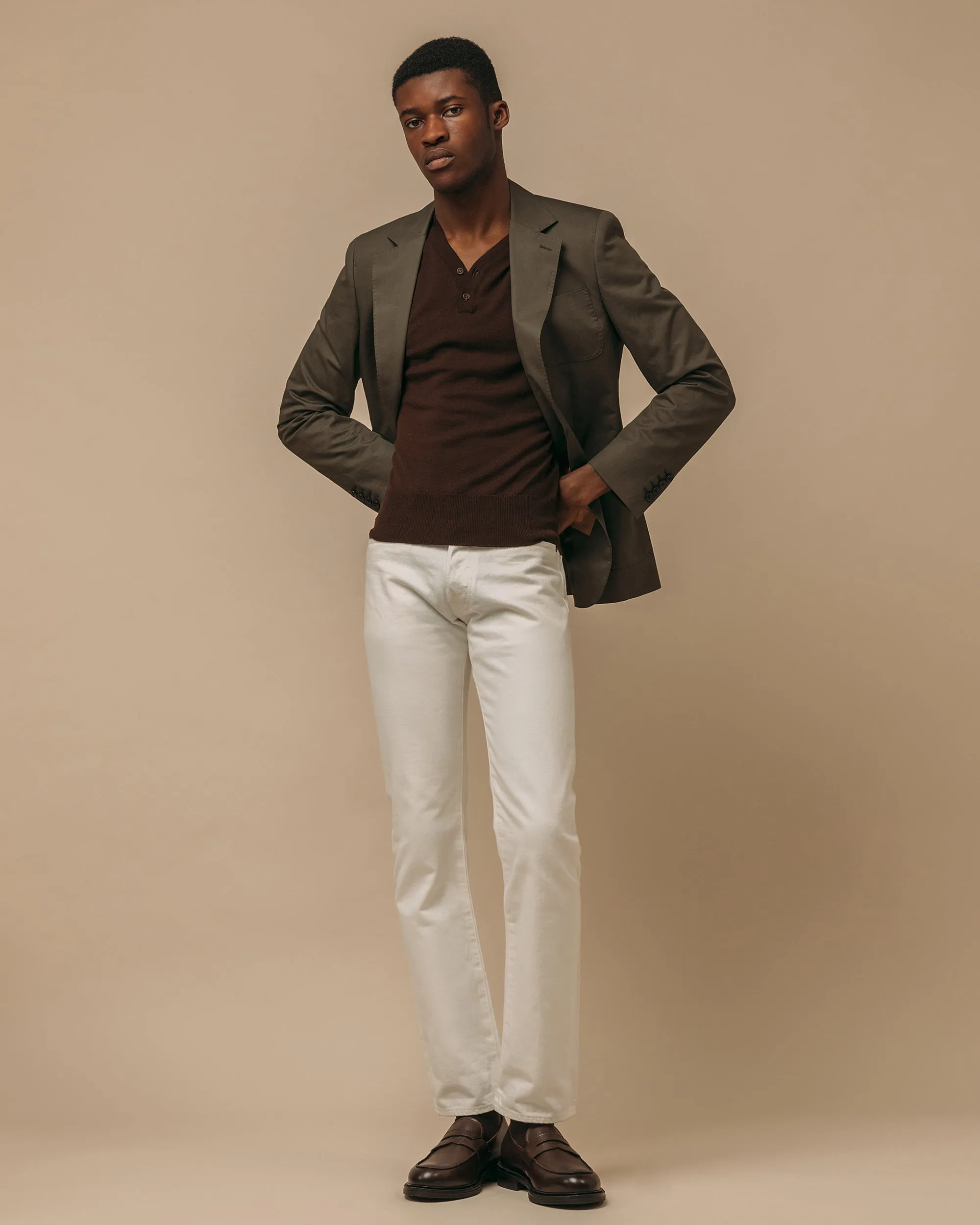 Merino rower's henley shirt in brown