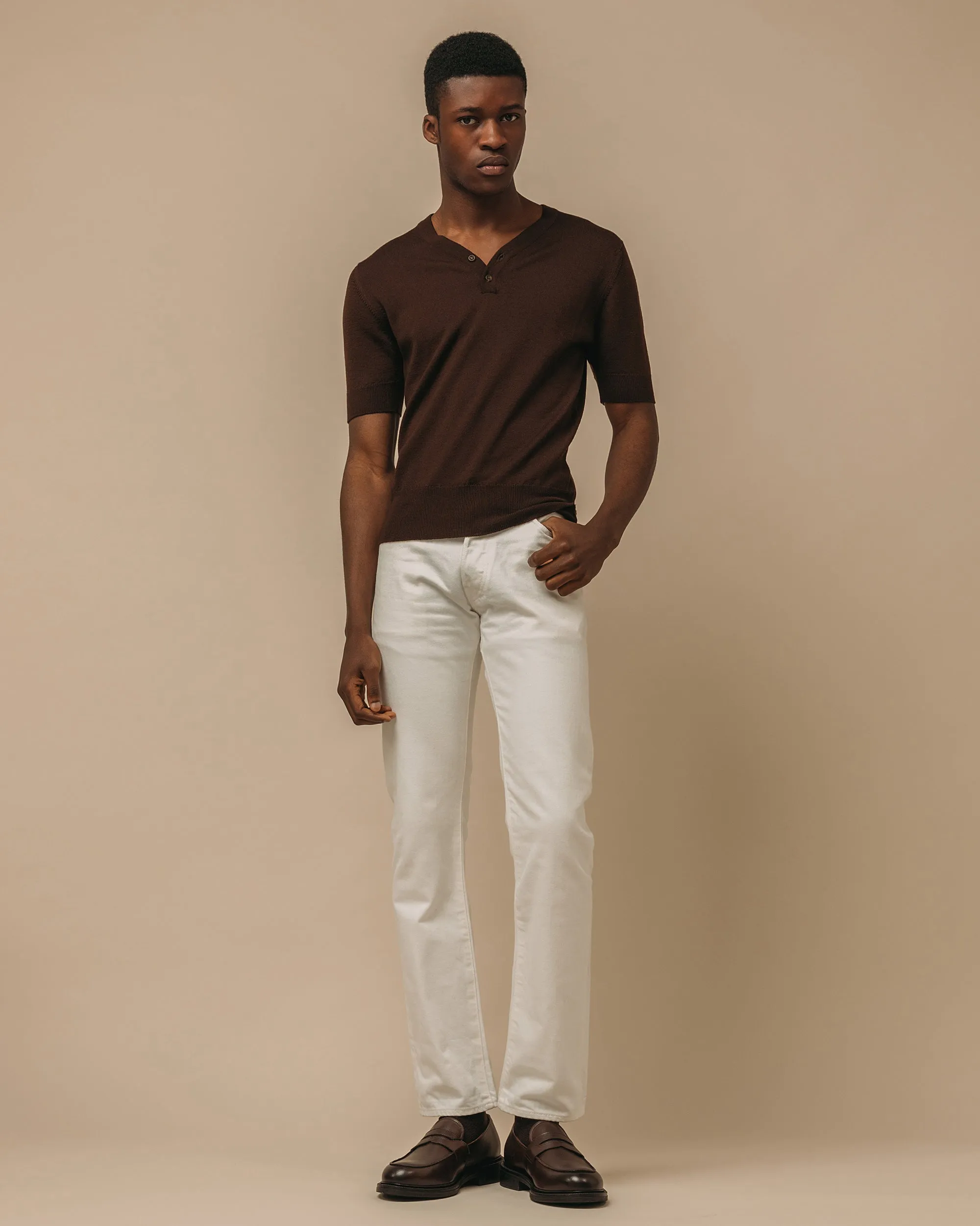 Merino rower's henley shirt in brown