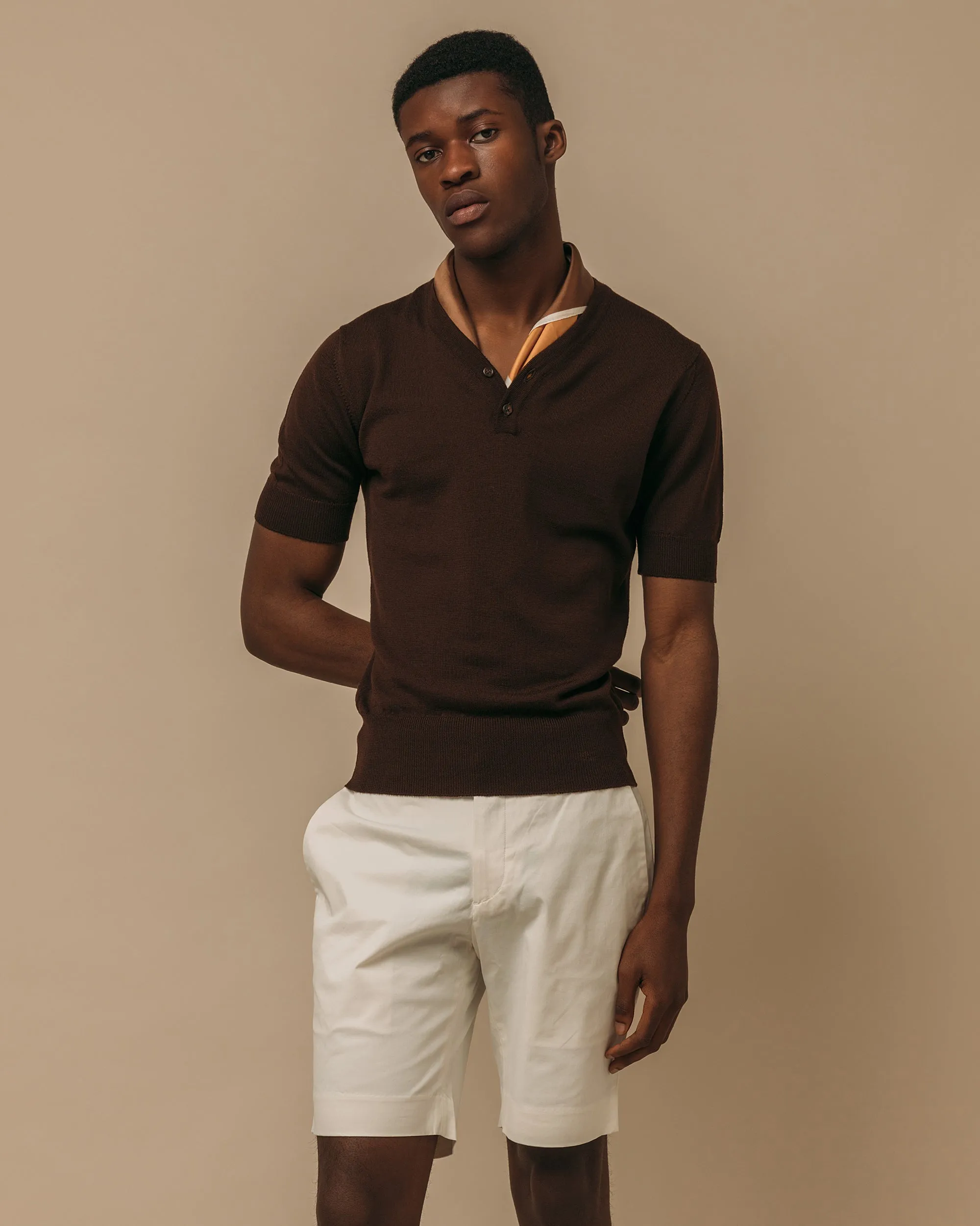 Merino rower's henley shirt in brown