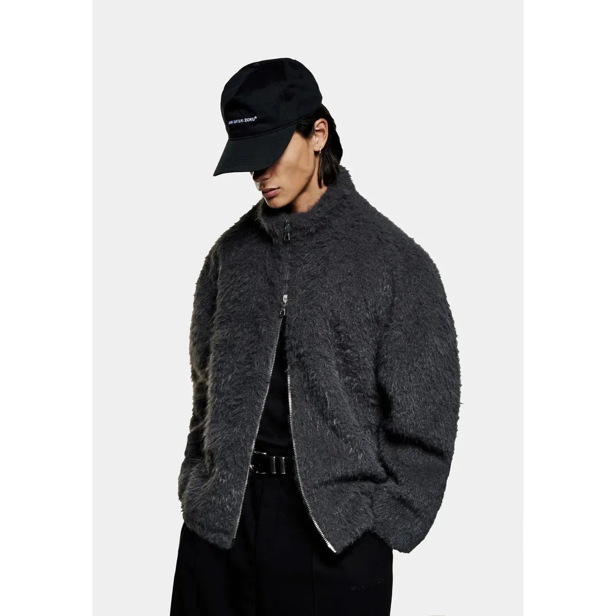 MKI FAUX ALPACA TRACK JACKET CHARCOL