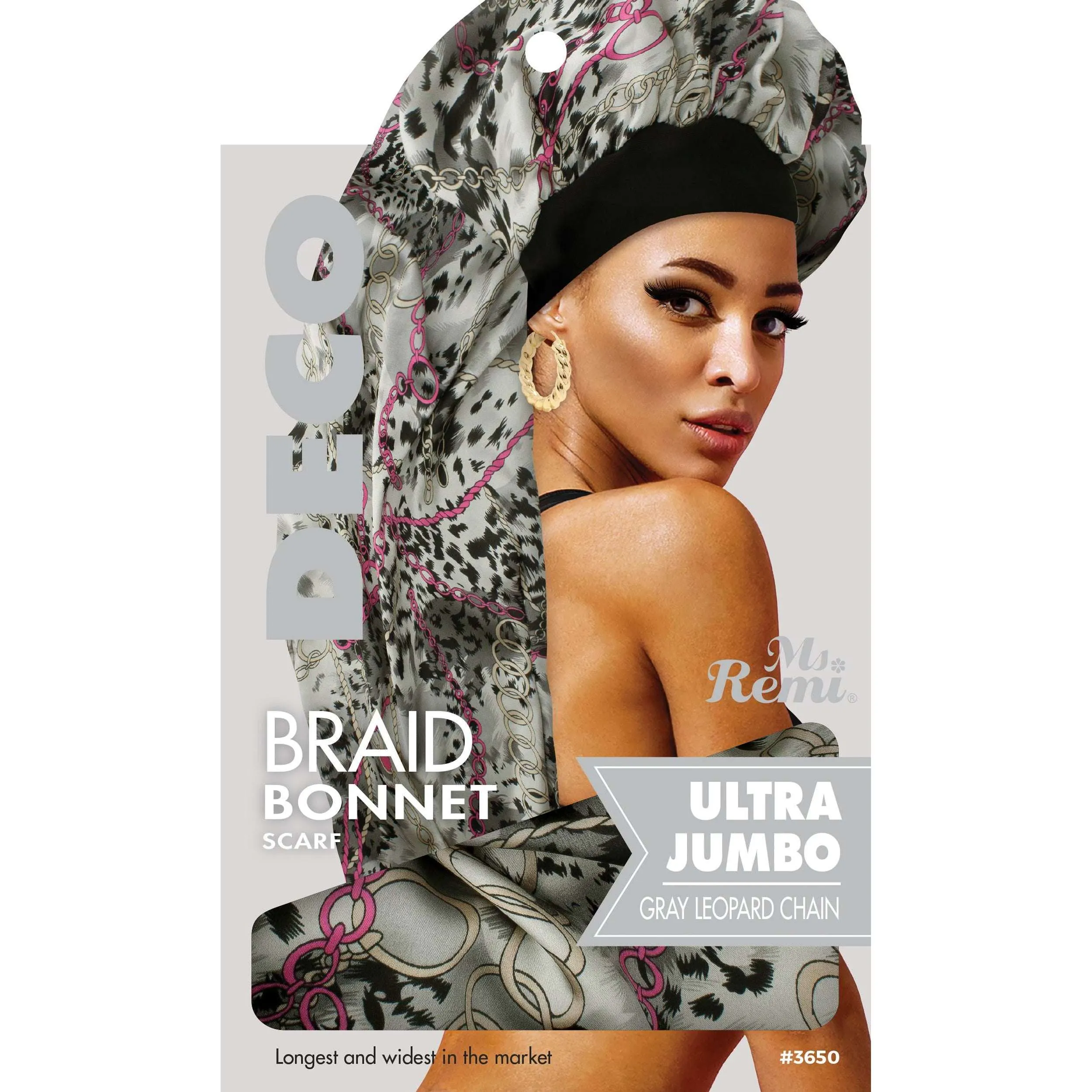 Ms. Remi Deco Silky Wide Edge Braid Bonnet Ultra Jumbo Leopard Chain Pattern