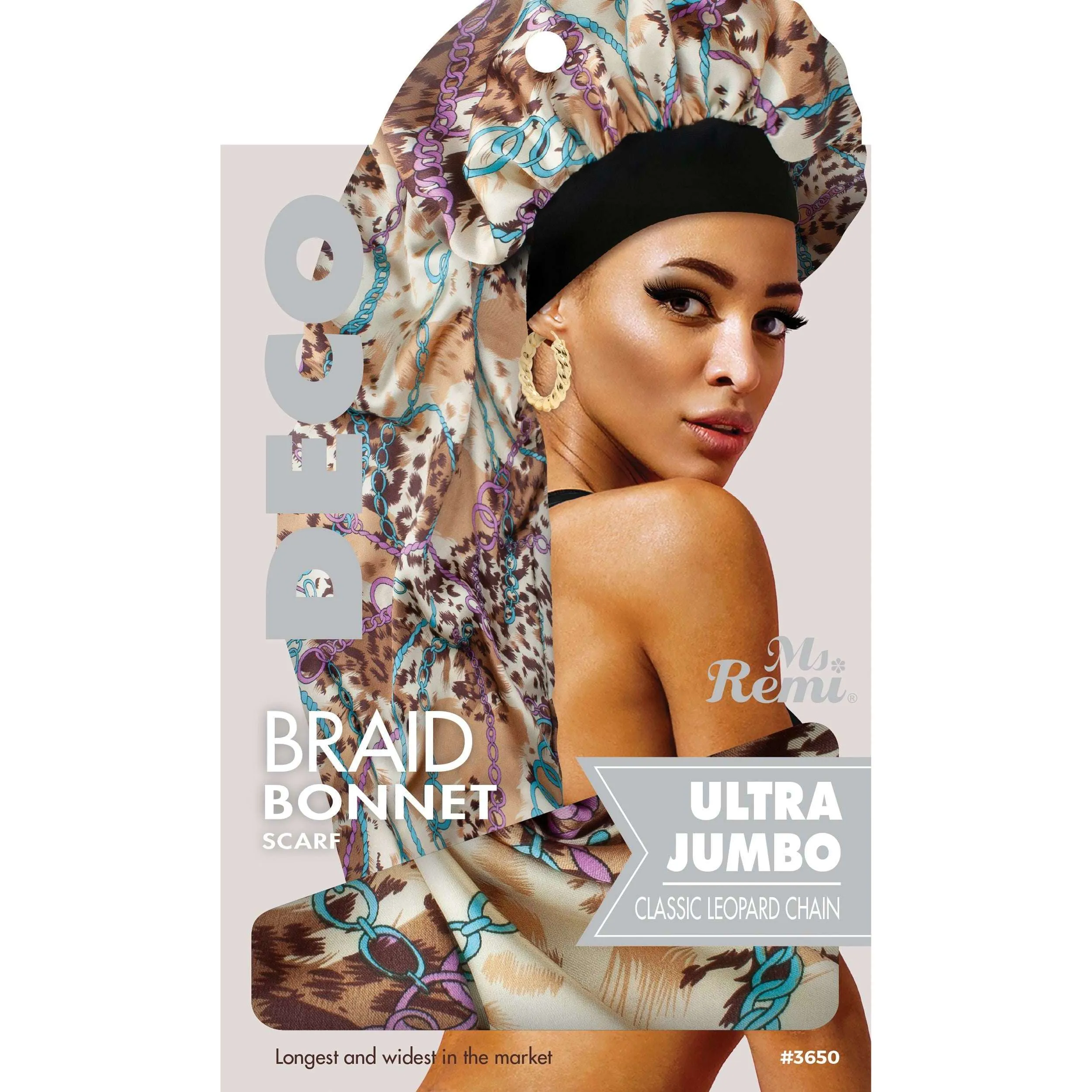 Ms. Remi Deco Silky Wide Edge Braid Bonnet Ultra Jumbo Leopard Chain Pattern