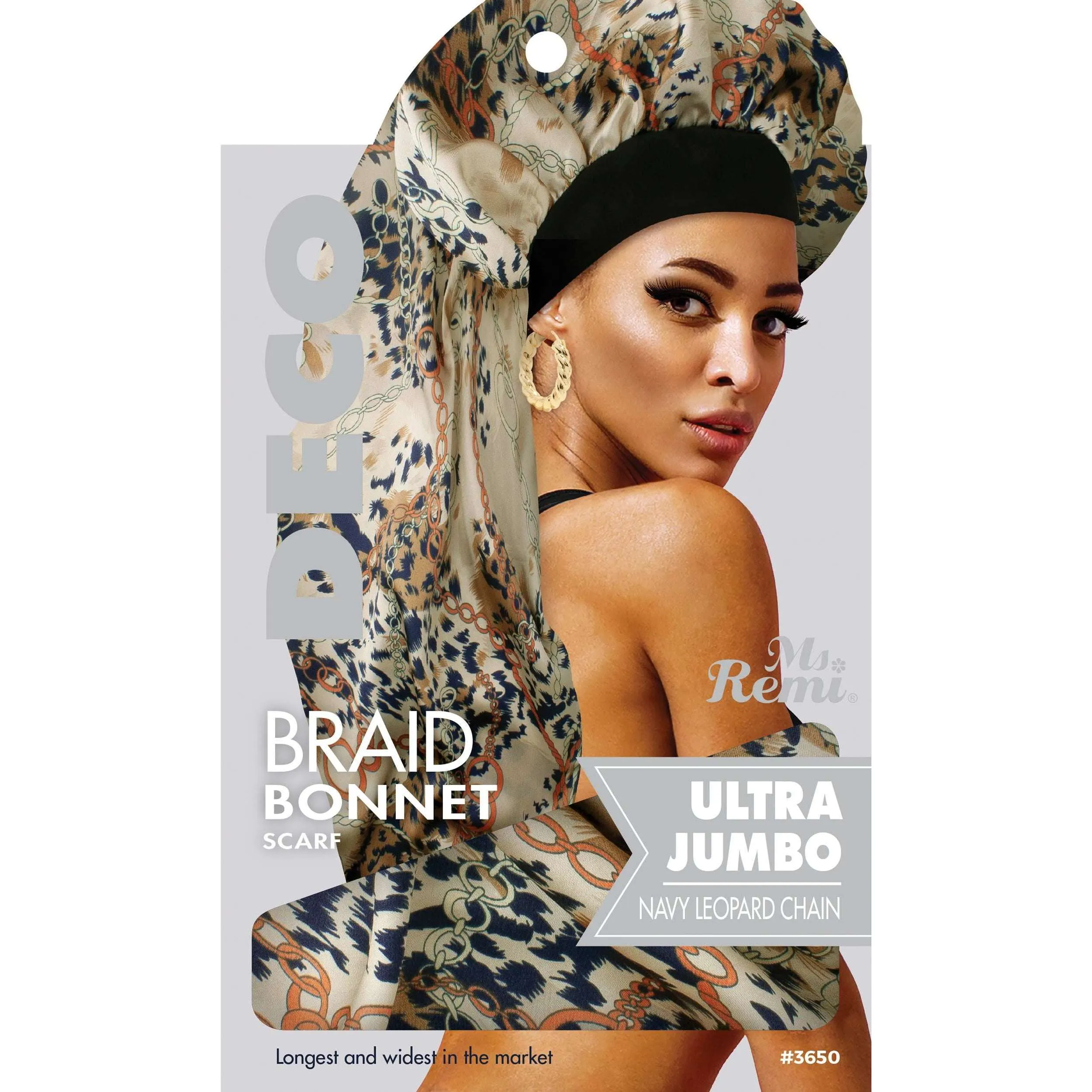 Ms. Remi Deco Silky Wide Edge Braid Bonnet Ultra Jumbo Leopard Chain Pattern