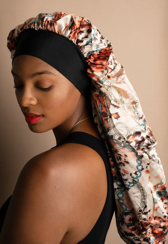 Ms. Remi Deco Silky Wide Edge Braid Bonnet Ultra Jumbo Leopard Chain Pattern