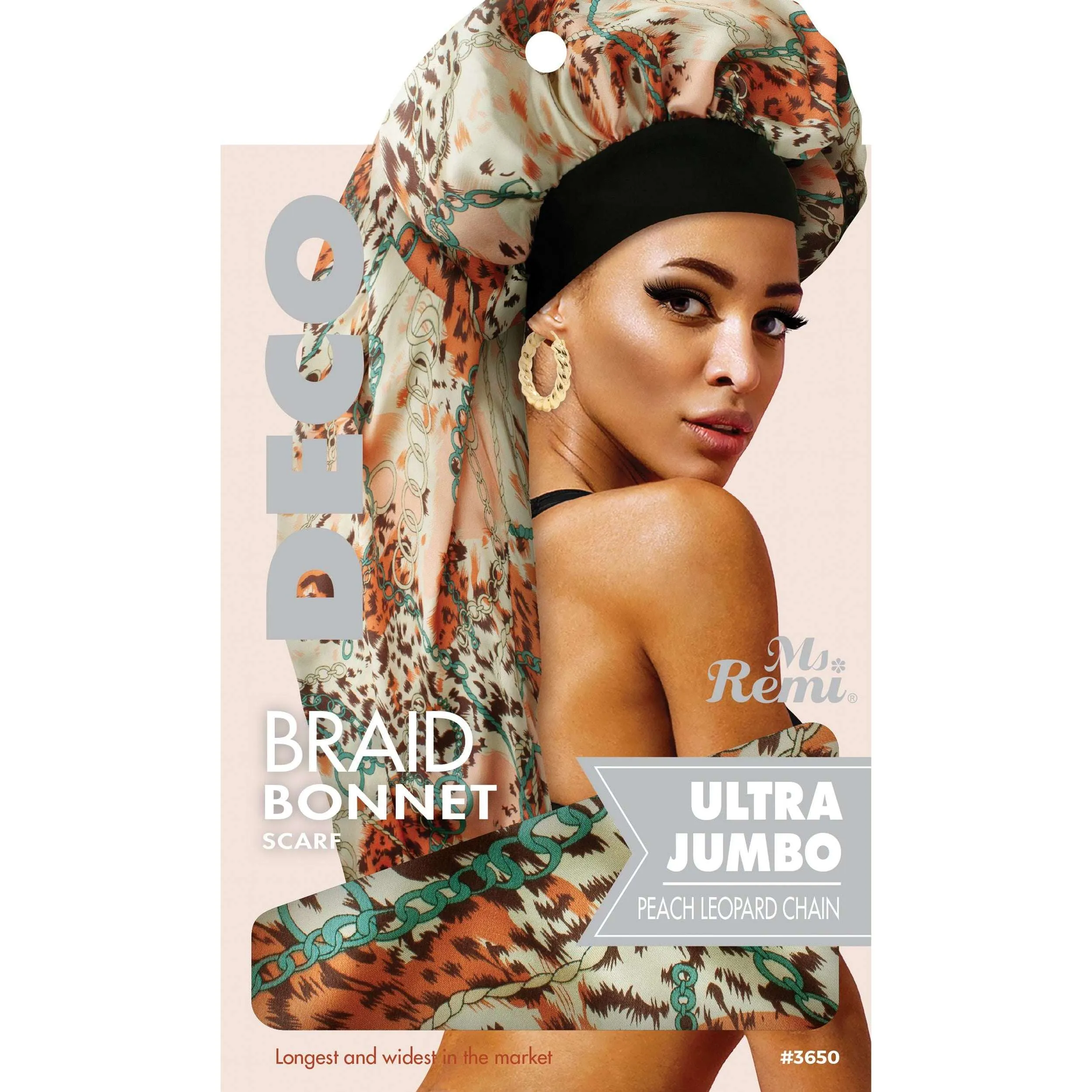 Ms. Remi Deco Silky Wide Edge Braid Bonnet Ultra Jumbo Leopard Chain Pattern