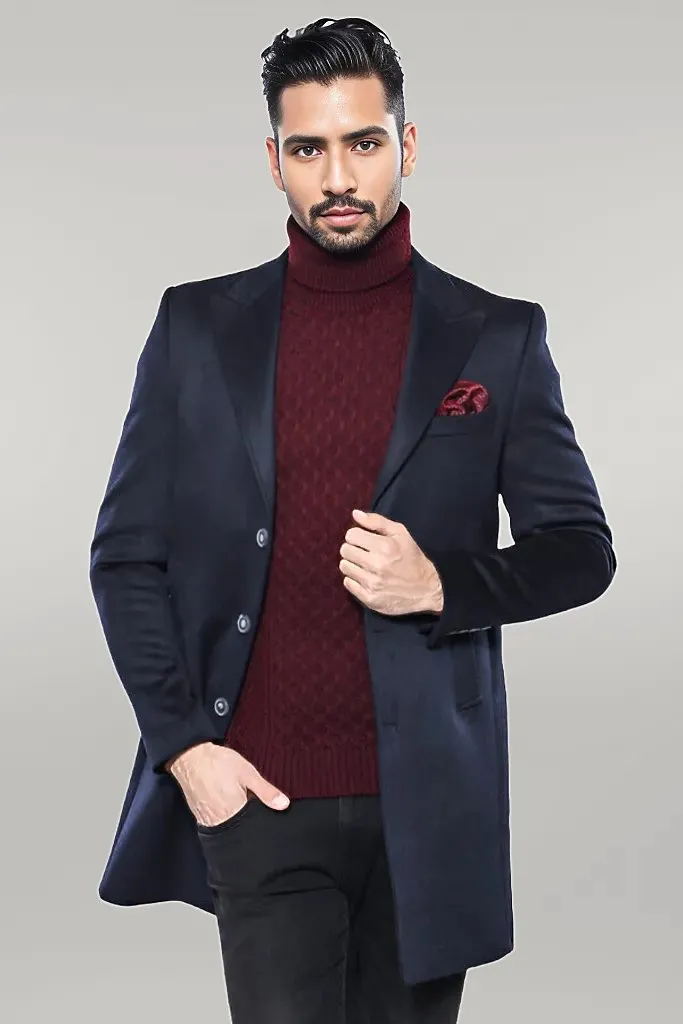 Navy Blue Long Coat - Wessi