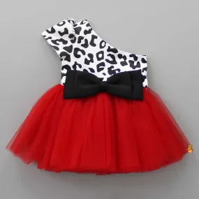 One Shoulder Leopard Printed Bowie Flared Dress
