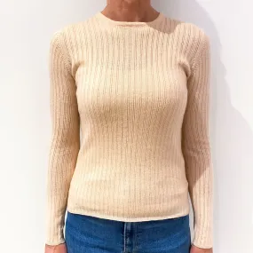 Pale Peach Rib Cashmere Crew Neck Jumper Small