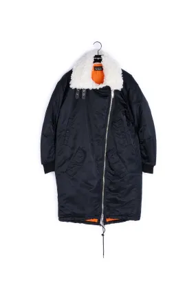 Parka coton noir col façon fourrure blanc