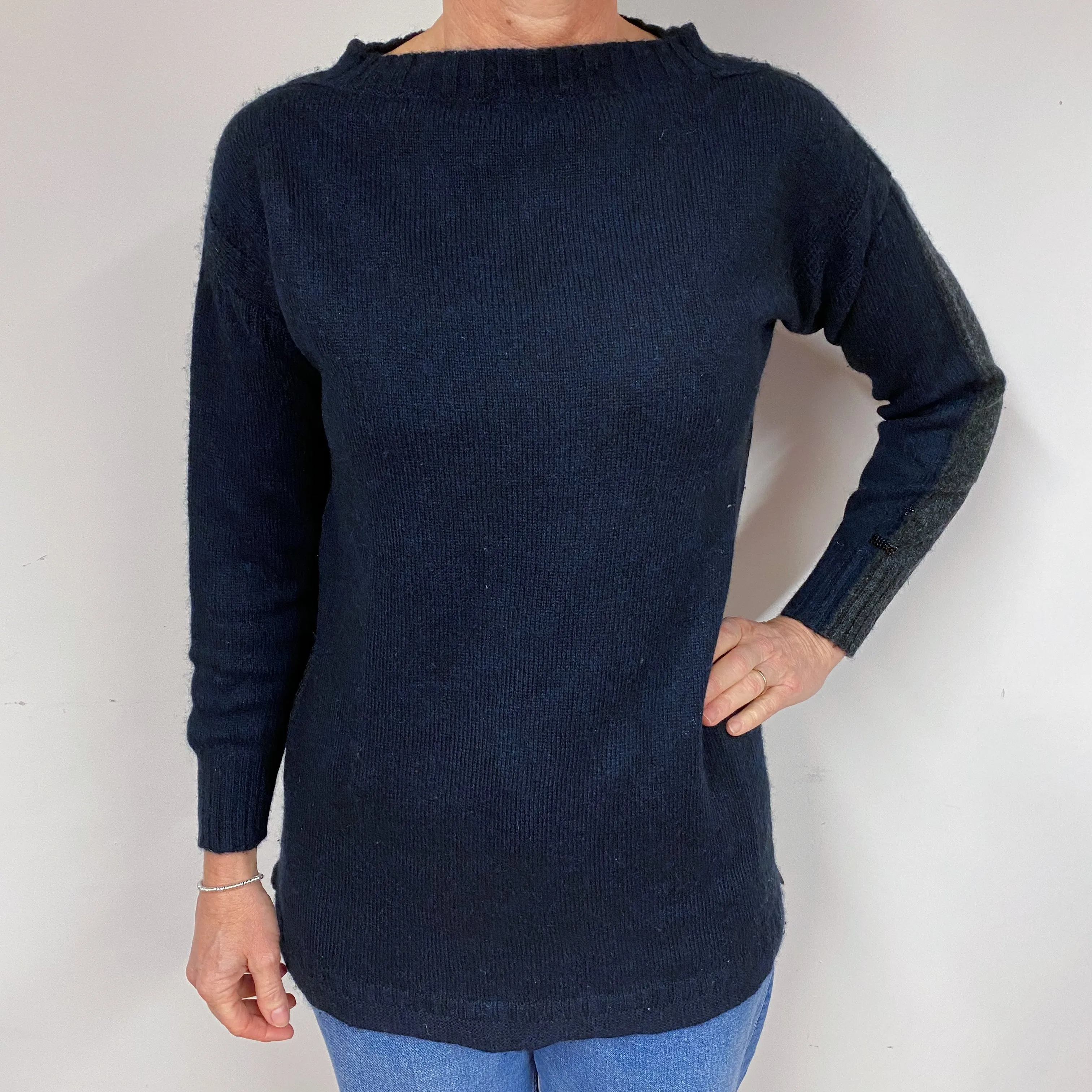 Queen & Belle Navy Cashmere Boat Neck Tunic Medium