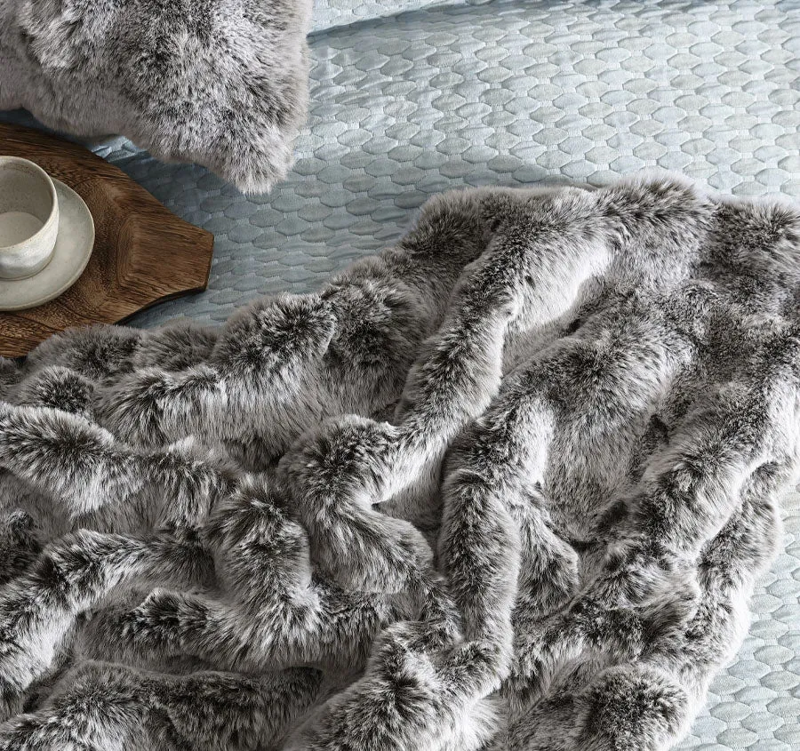 Rabbit Fur 127x152cm Throw Rug Grey