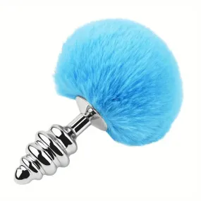 Ribbed Metal Anal Plug Baby Powder Blue
