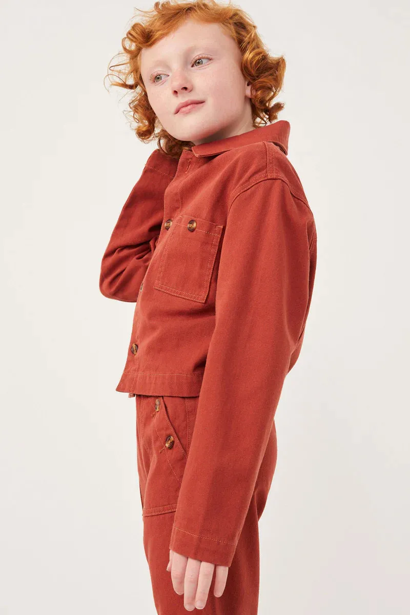 Rust Button Up Chest Pocket Twill Shacket