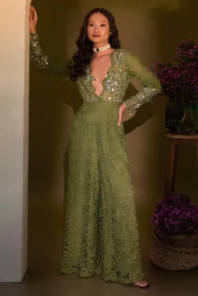 Sage Green Mirror Work Jumpsuit