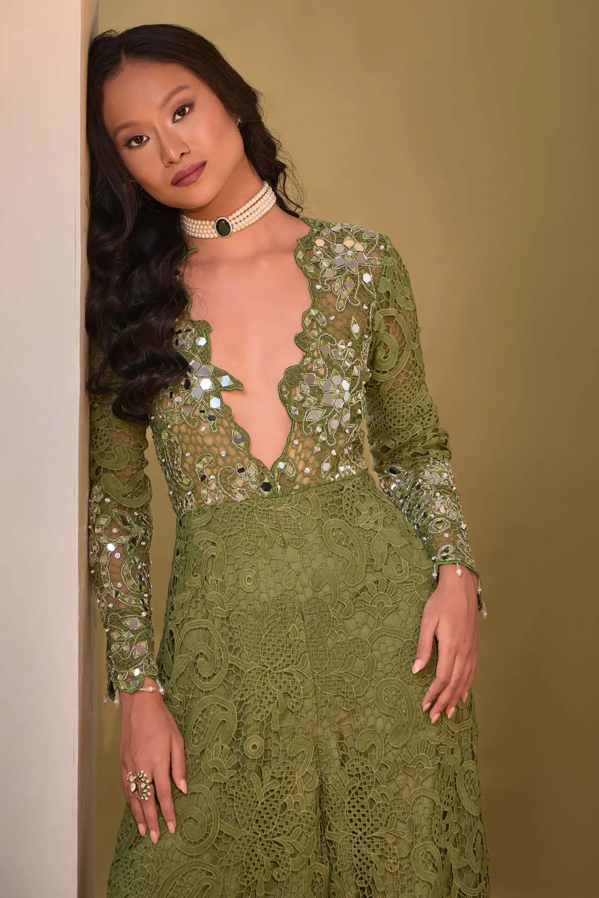 Sage Green Mirror Work Jumpsuit