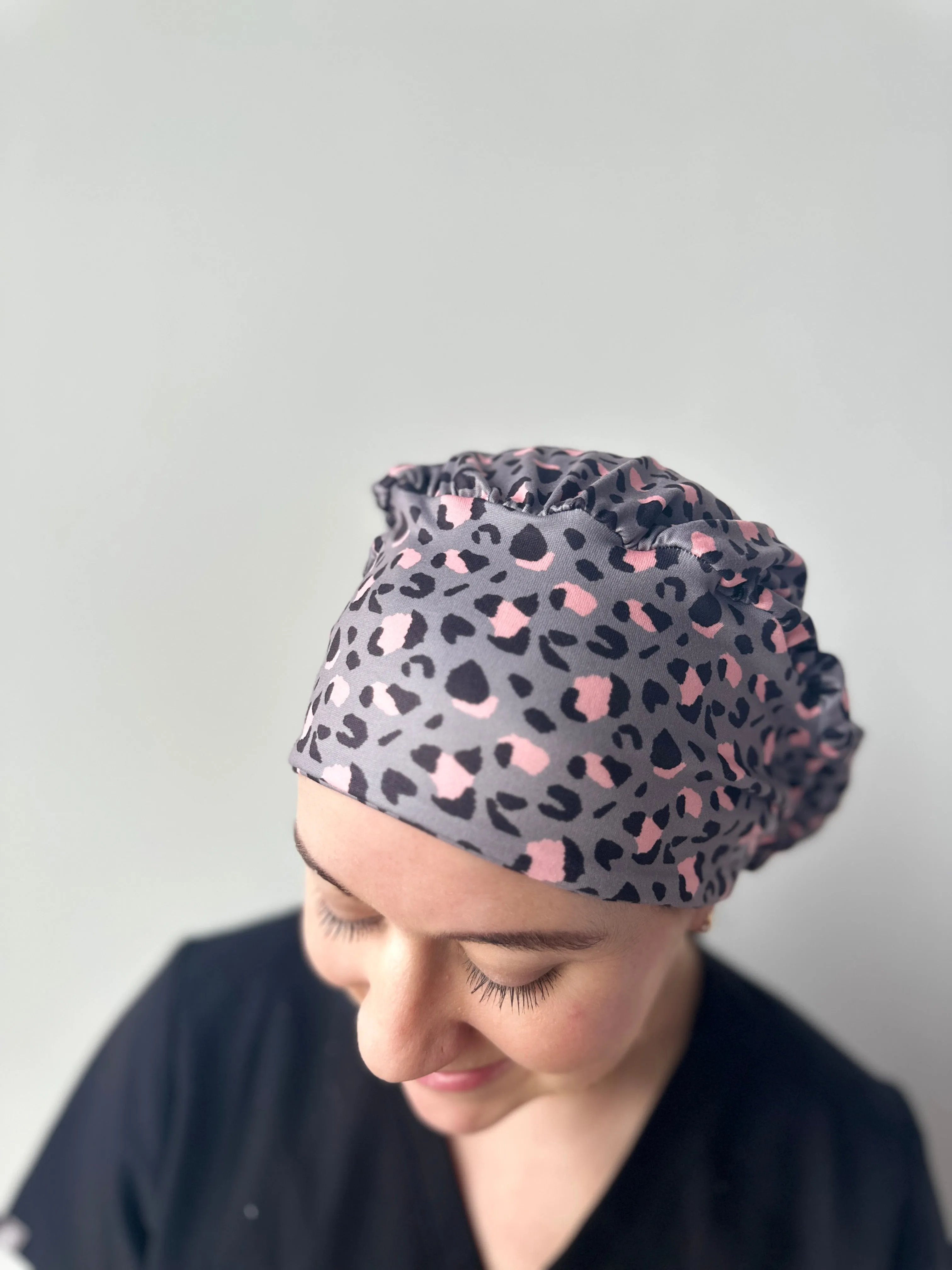 Scrub Hat - Grey & Pink Leopard