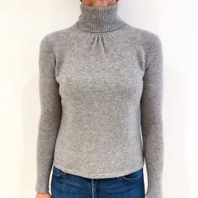 Smoke Grey Cashmere Pleated Polo Neck Jumper Small