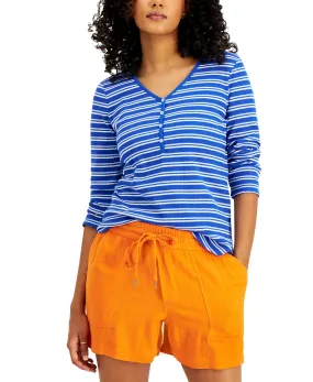 Striped Waffle-Knit Henley T-Shirt