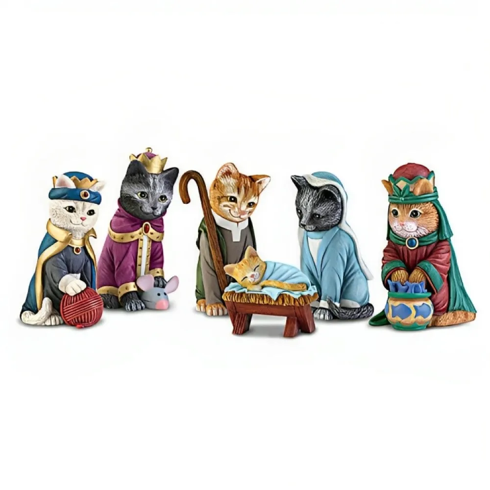 The Bradford Exchange Adoring Dad Issue #2 from The PURR-fect Christmas Pageant Nativity Cat Figurine Collection Handcrafted and Hand-painted 4.5-inches