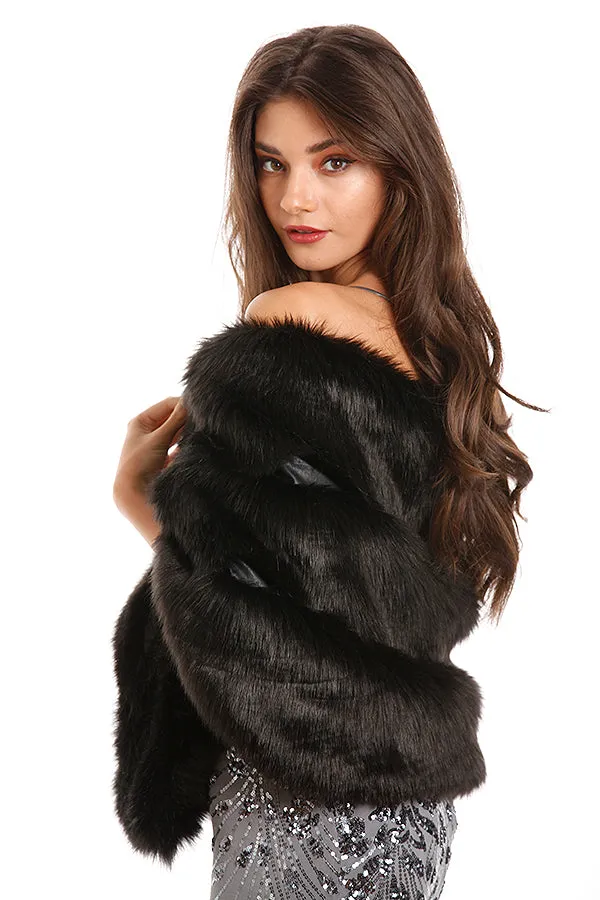 Thick Black Faux Fur Shawl