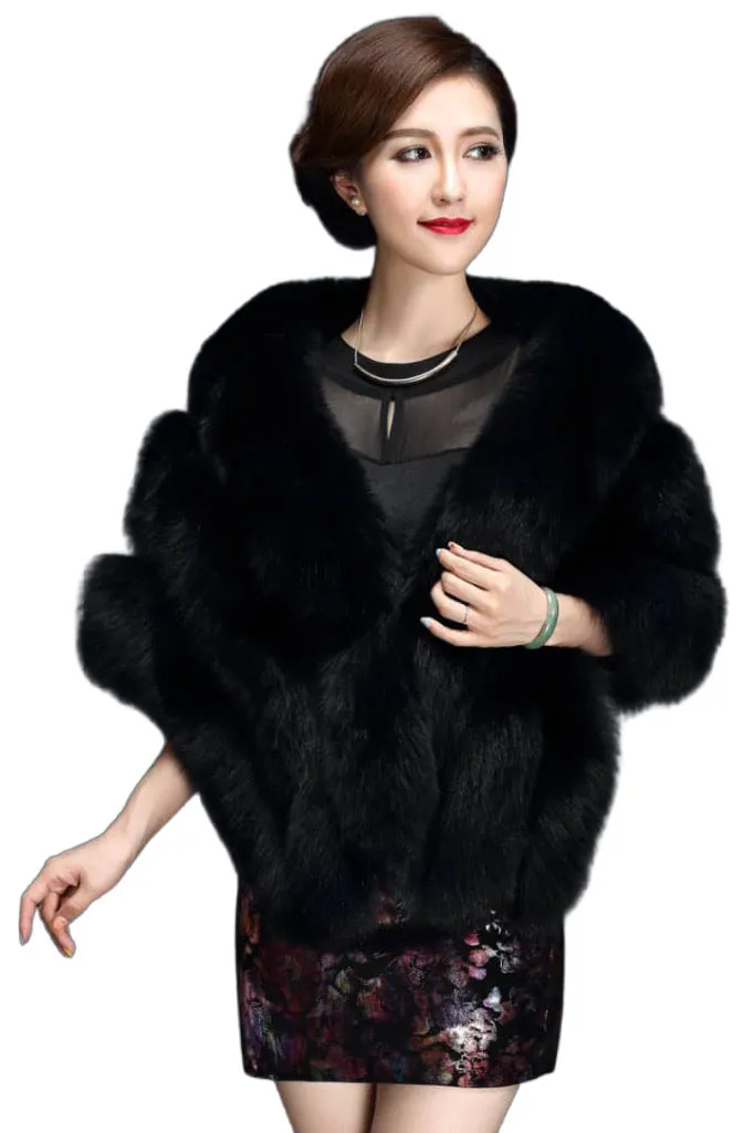 Thick Black Faux Fur Shawl