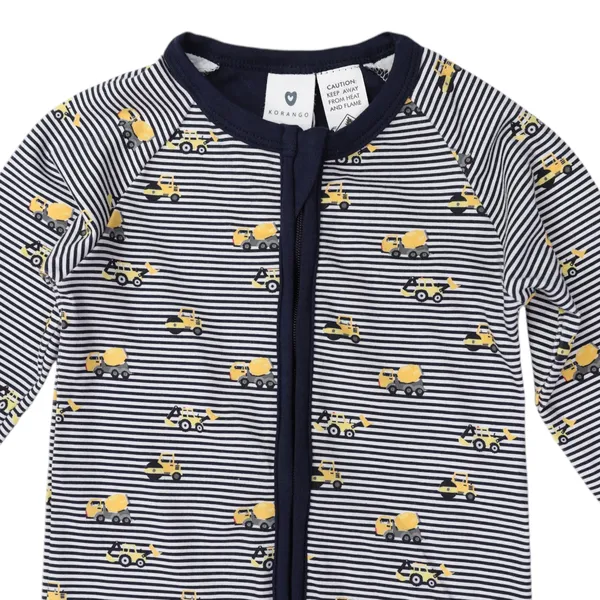 Trucks and Diggers Long Sleeve Zip Romper Navy