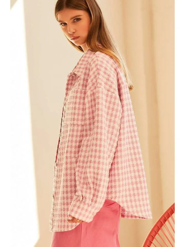 Tweed Oversized Shacket - Pink