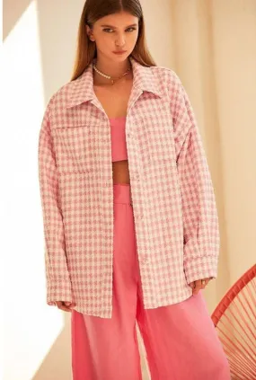 Tweed Oversized Shacket - Pink