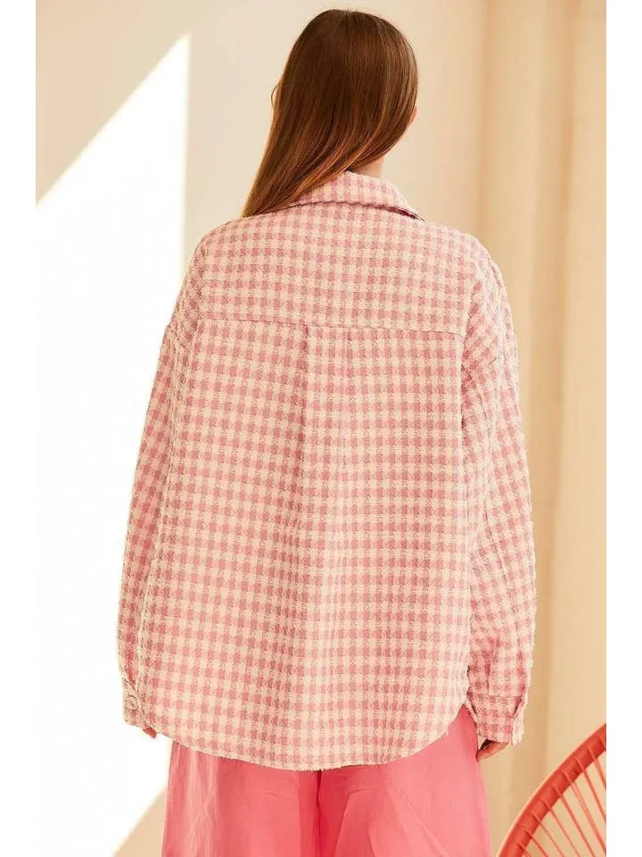Tweed Oversized Shacket - Pink