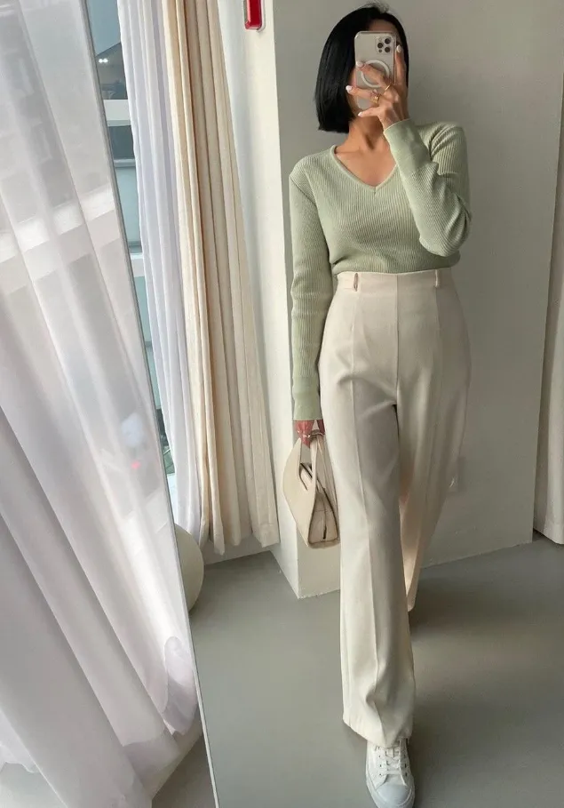 V-Neck Basic Rib Knit Top