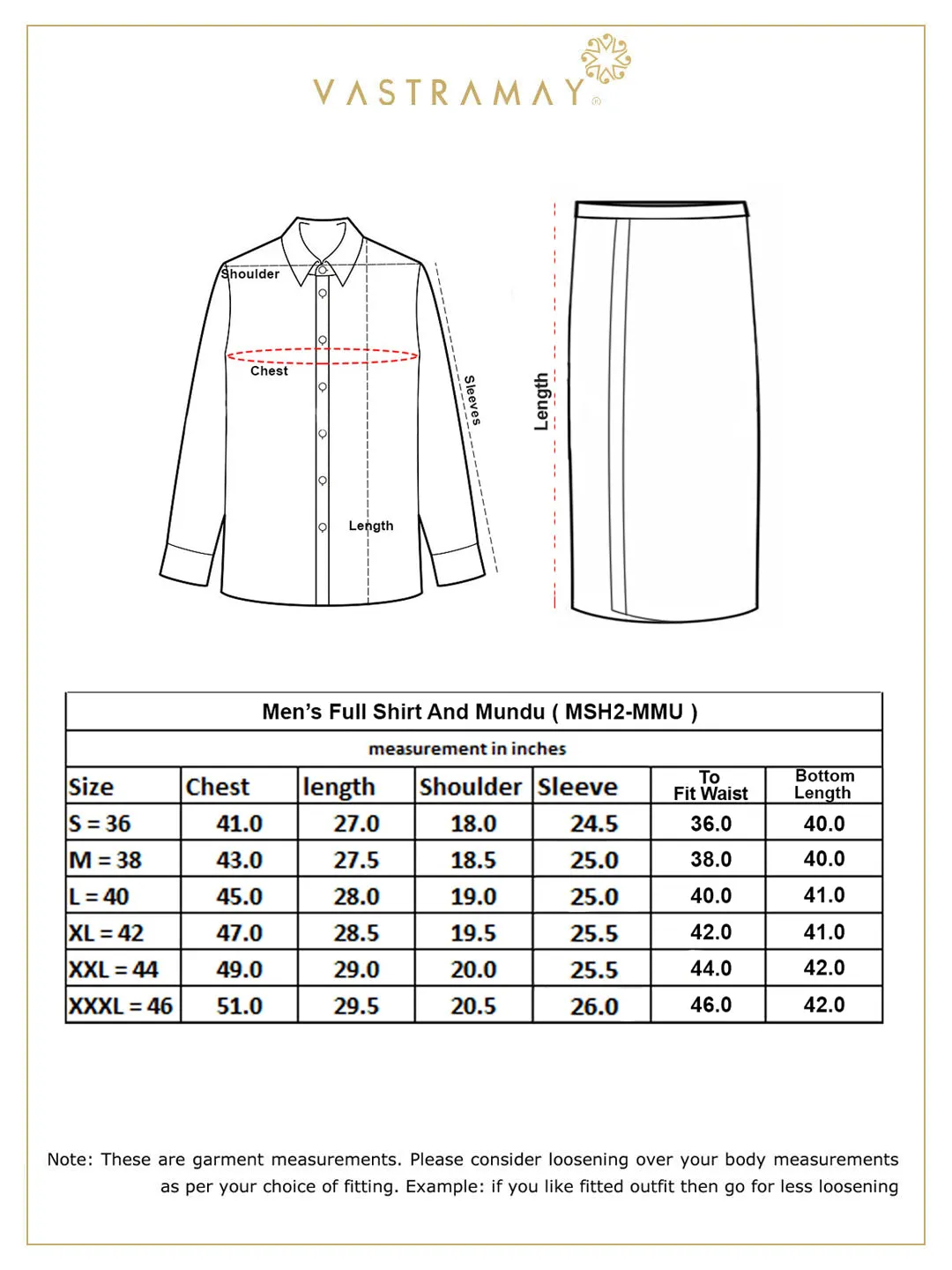 VASTRAMAY Men's Black Rayon Ethnic Shirt And Mundu Set