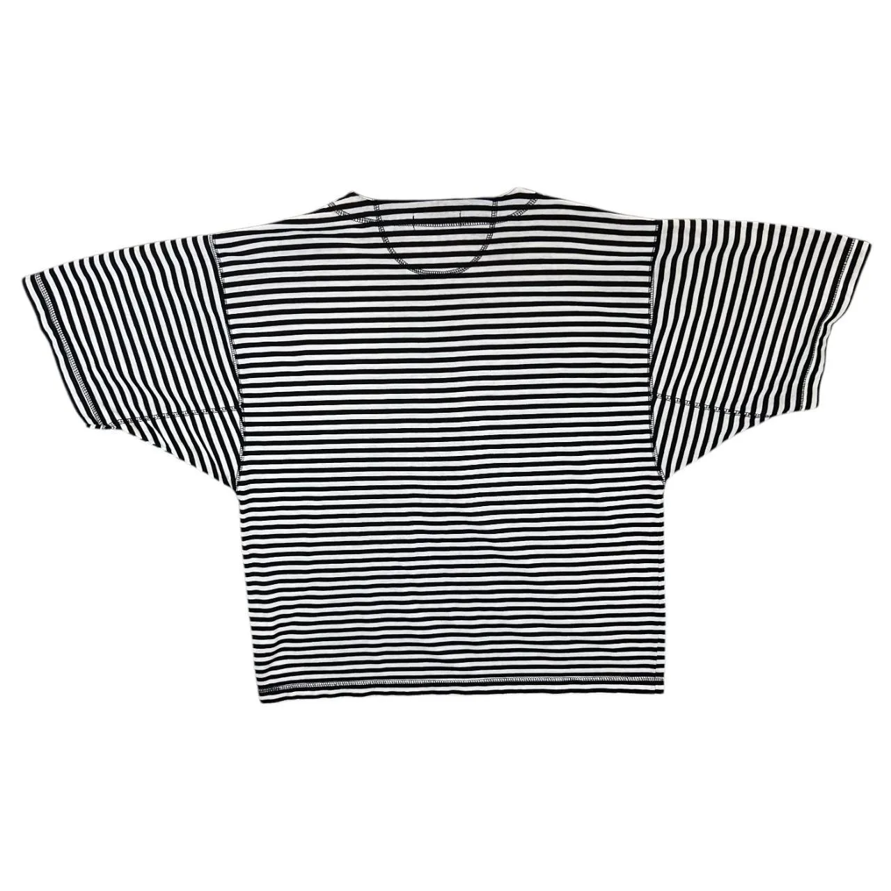 Vintage ESSENTIAL BASICS Black White Striped Henley Button Short Sleeve T-Shirt