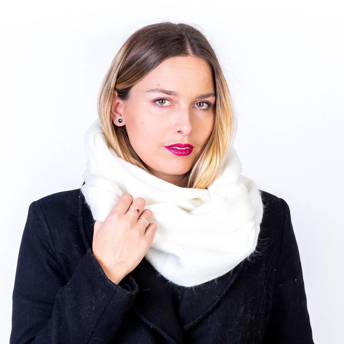 White Alpaca Wool Cozy Oversized Infinity Scarf