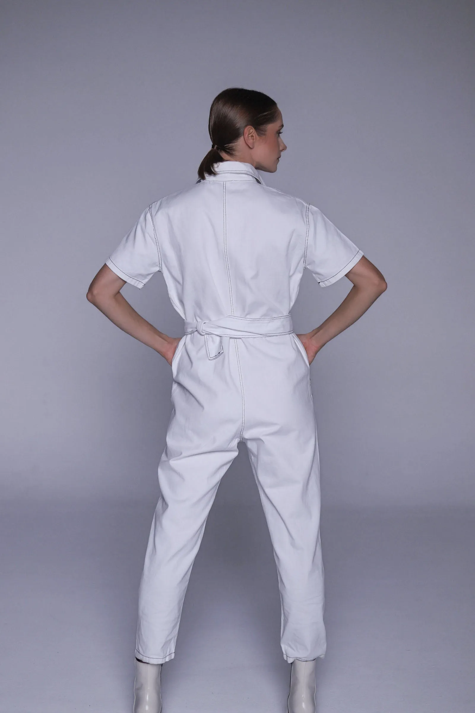 White denim jumpsuit