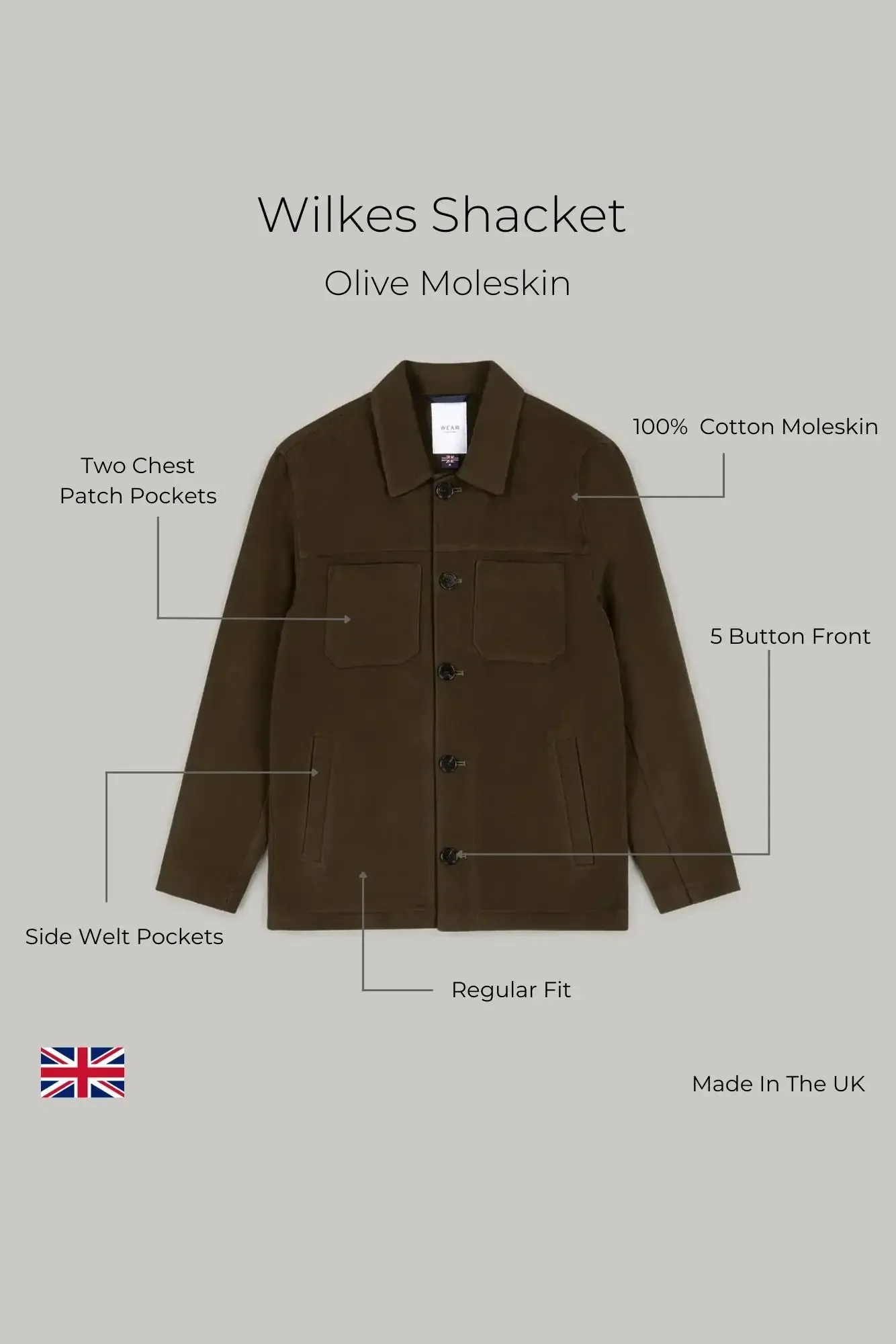 Wilkes Casual Shacket - Olive Moleskin
