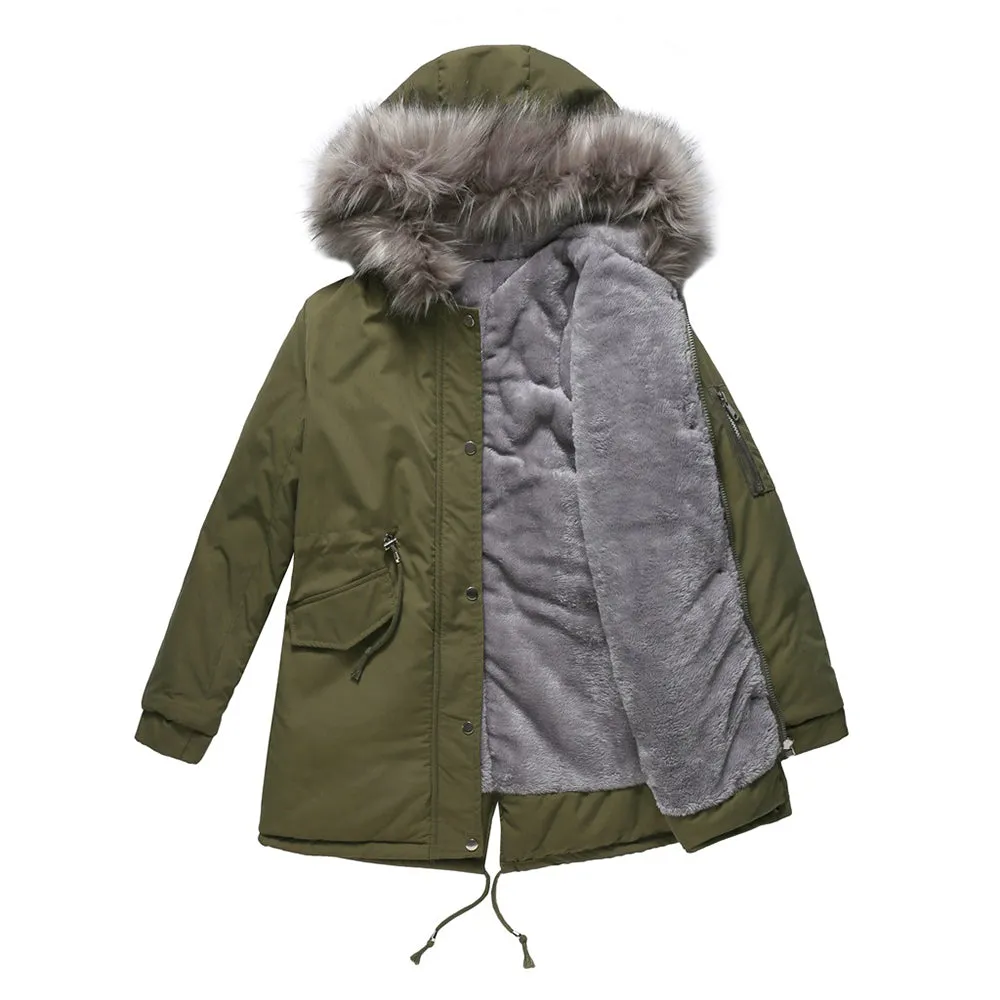 Women's Parka Jacket Hooded Stylish Winter Coats with Faux Fur