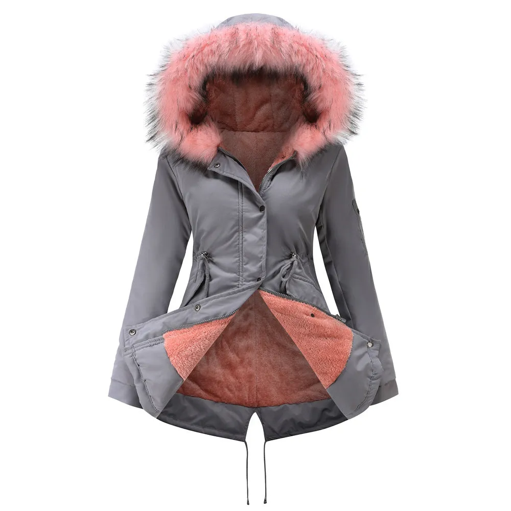 Women's Parka Jacket Hooded Stylish Winter Coats with Faux Fur