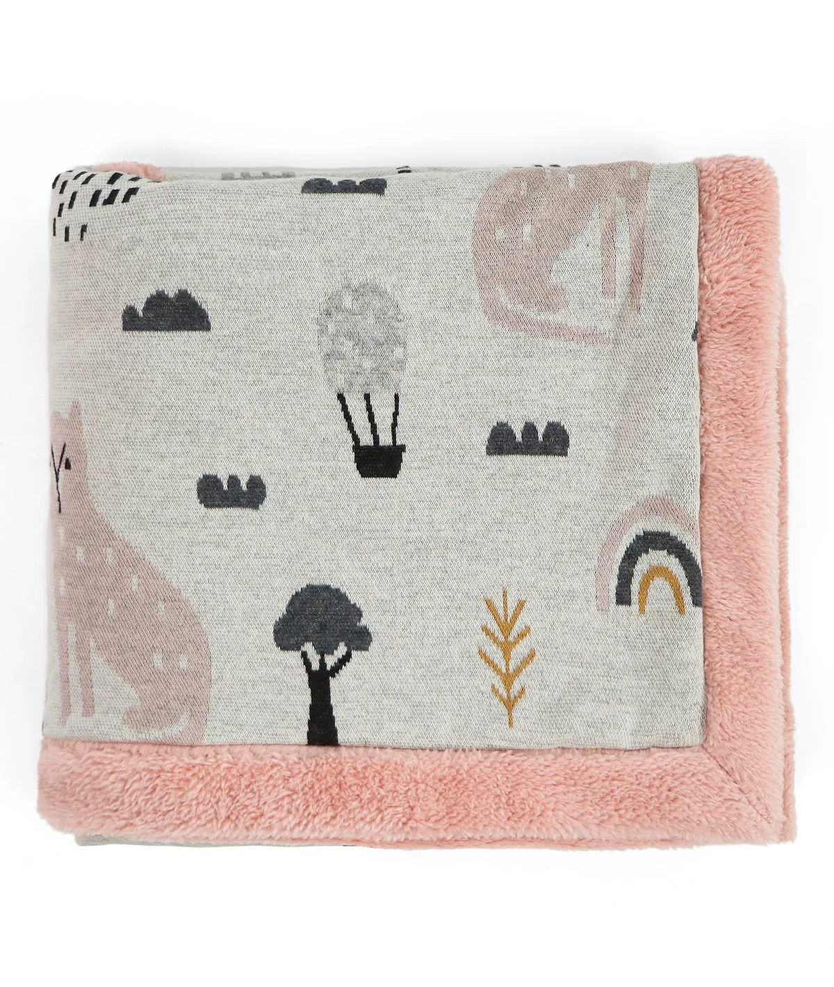 Woodland Pink Pearl Knitted Blanket with Faux Fur Back for Babies