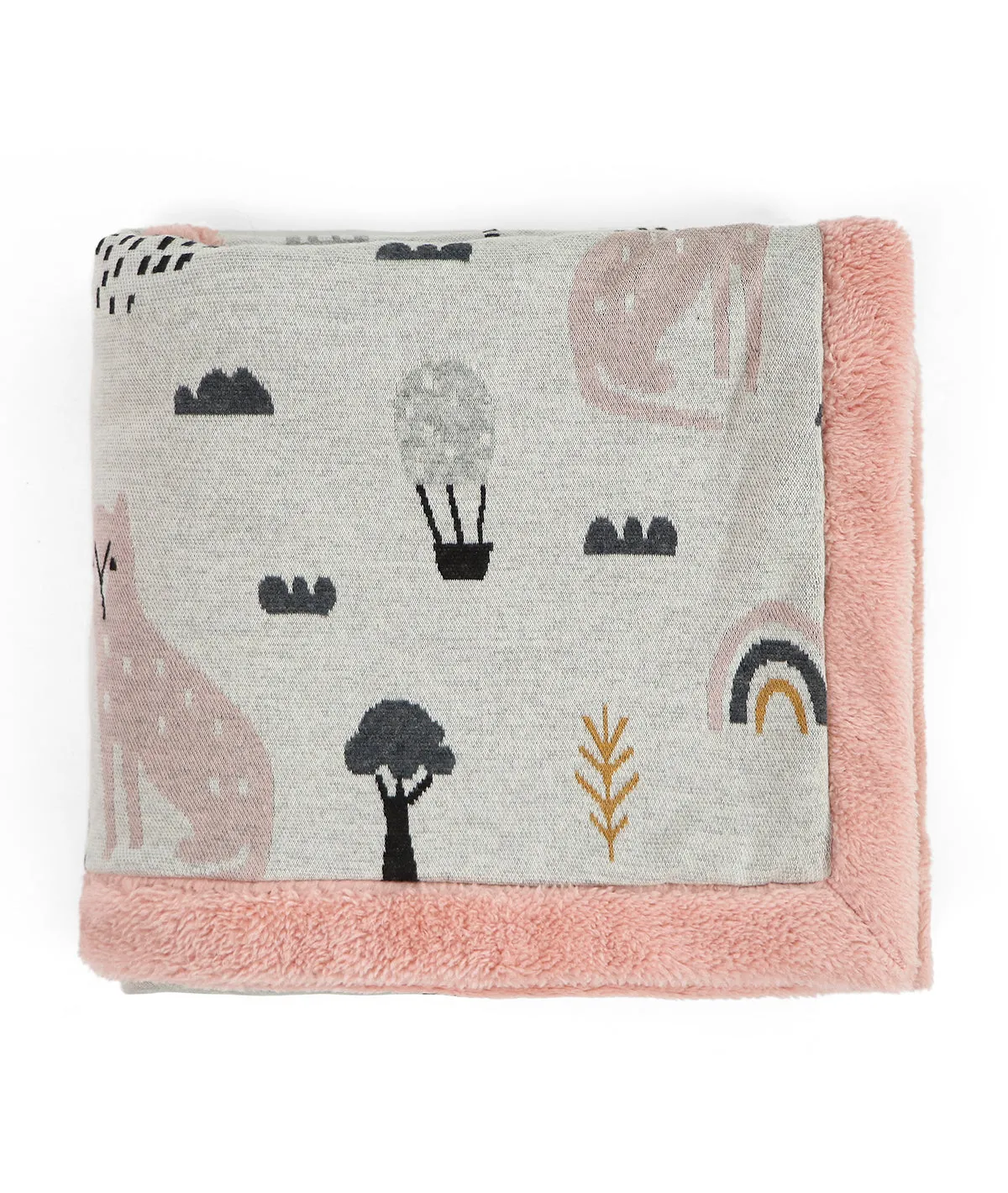 Woodland Pink Pearl Knitted Blanket with Faux Fur Back for Babies